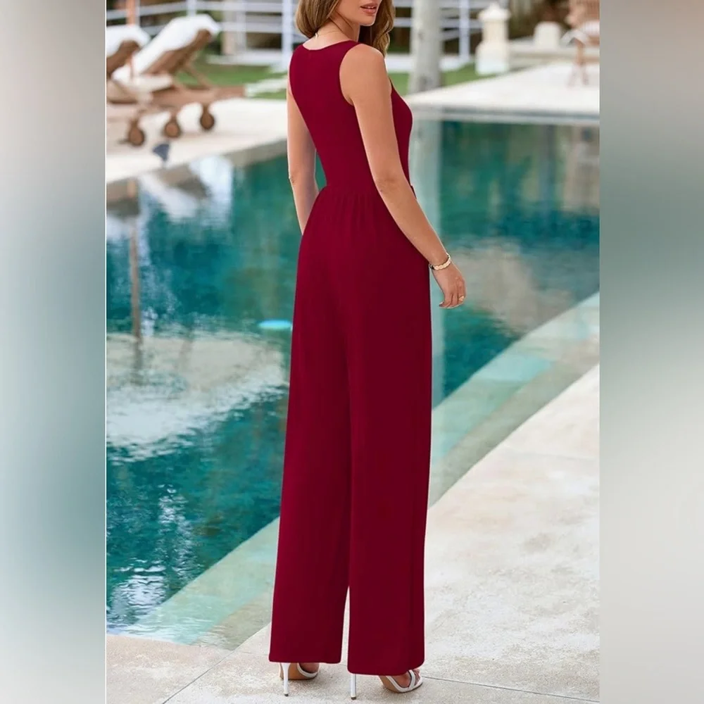 NWT Pretty Garden Deep Red Sleeveless Romper / Pantsuit, Size XL - Picture 3 of 16